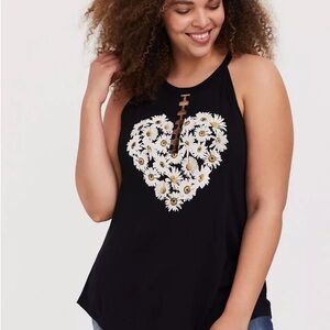 Torrid Black Daisy Heart O-Ring Goddess Tank Size 4
